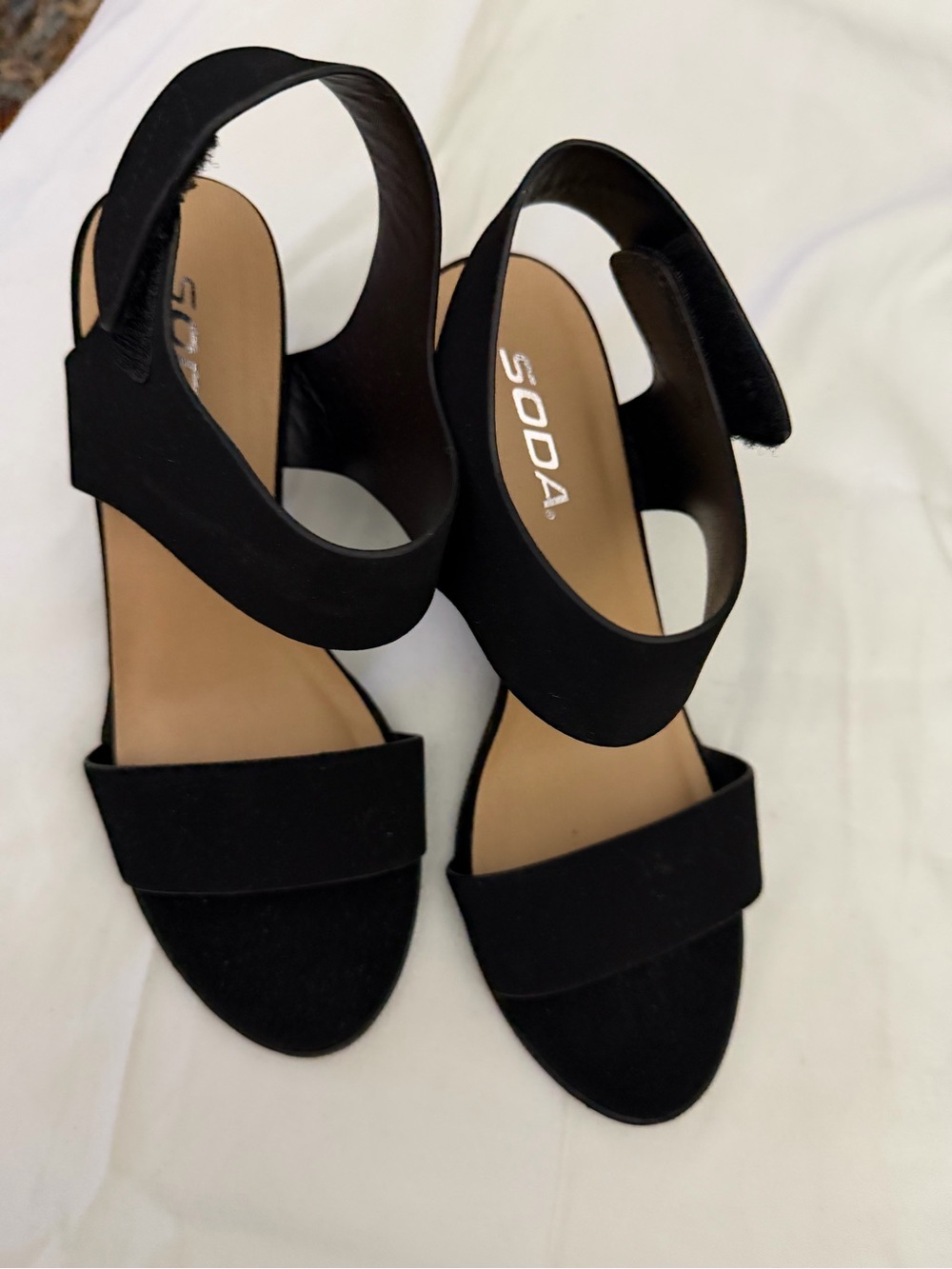 Soda Black Ankle-Strap Block Heel Sandals